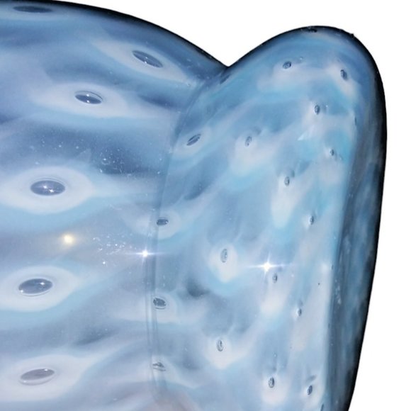 Blue Opalescent Controlled Bubble Glass Swirl Vase Peacock Eye Turquoise Vase - Picture 8 of 10